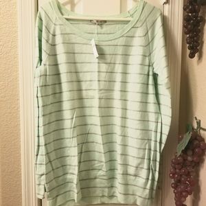 Gap green sweater with thin gray stripes